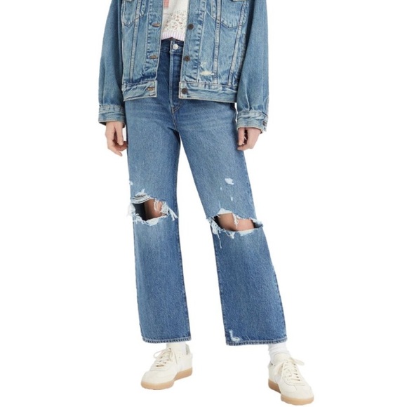 LEVI’S Ribcage Straight Ankle Button Fly Distressed Jeans - Picture 1 of 9